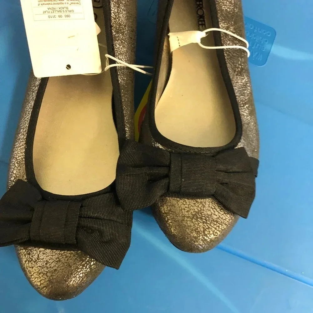 Silver and black ballet flat with black bow coquette girl holiday